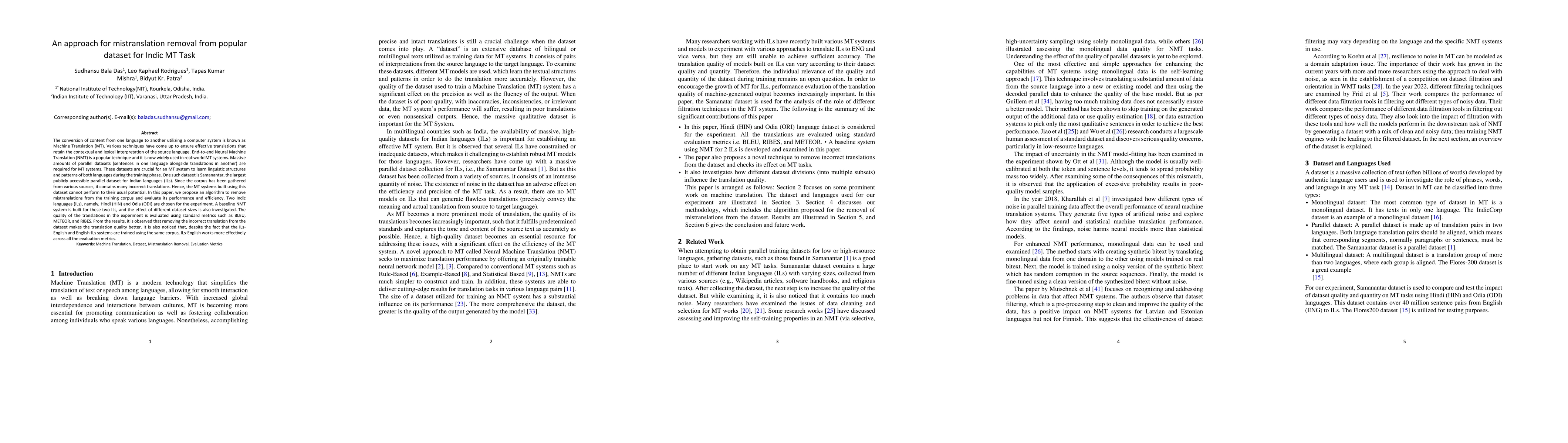 Thumbnail for An approach for mistranslation removal from popular dataset for Indic MT
  Task