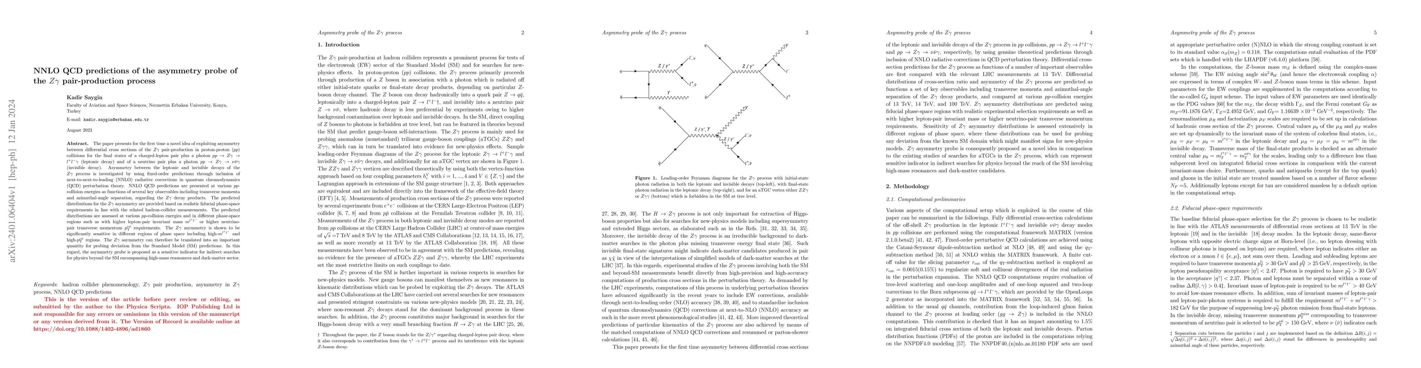 Thumbnail for NNLO QCD predictions of the asymmetry probe of the $Z\gamma$
  pair-production process