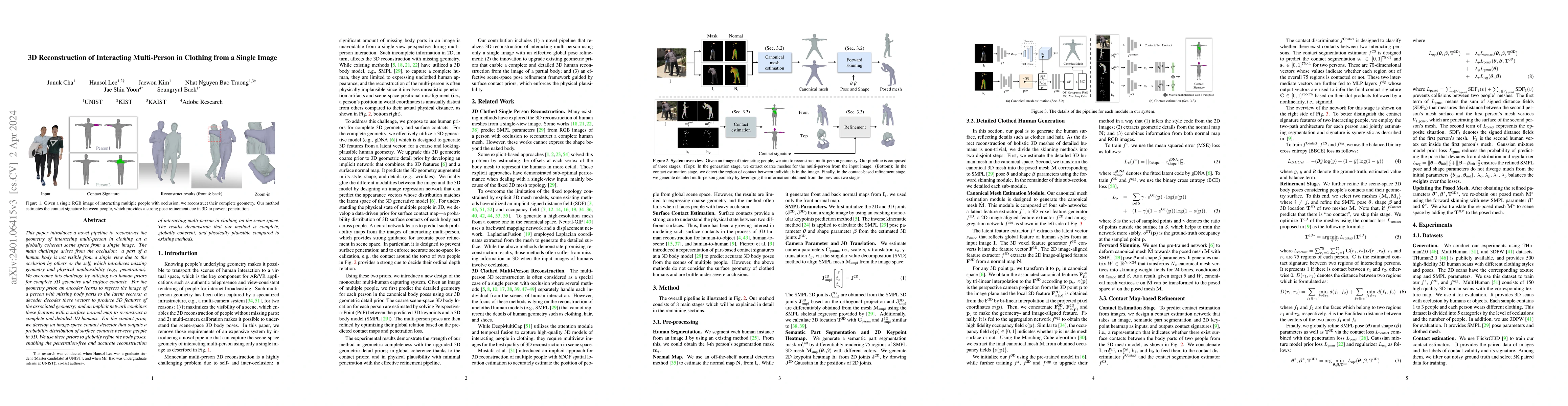 Thumbnail for 3D Reconstruction of Interacting Multi-Person in Clothing from a Single
  Image