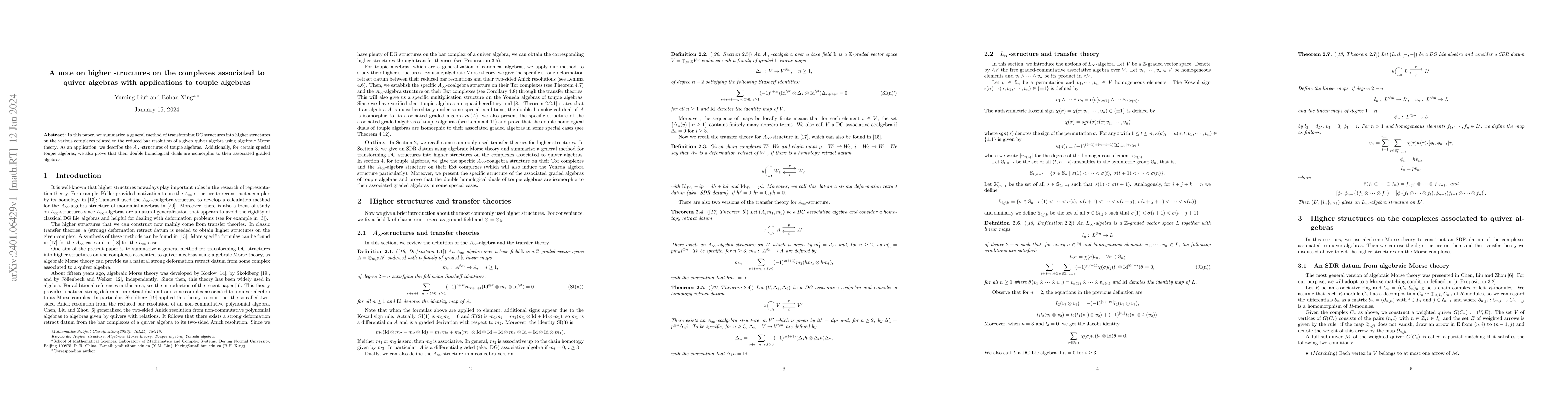 Thumbnail for A note on higher structures on the complexes associated to quiver
  algebras with applications to toupie algebras