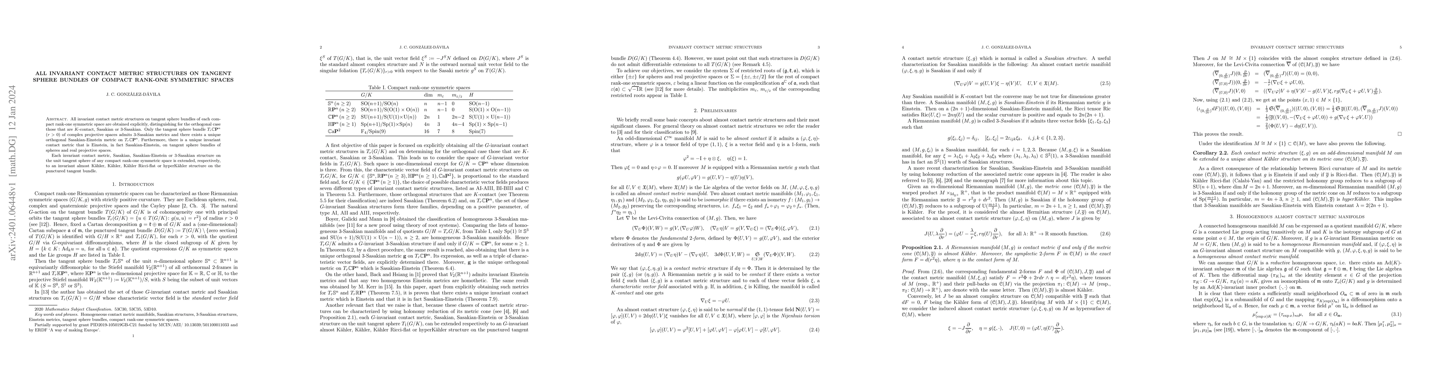 Thumbnail for All invariant contact metric structures on tangent sphere bundles of
  compact rank-one symmetric spaces