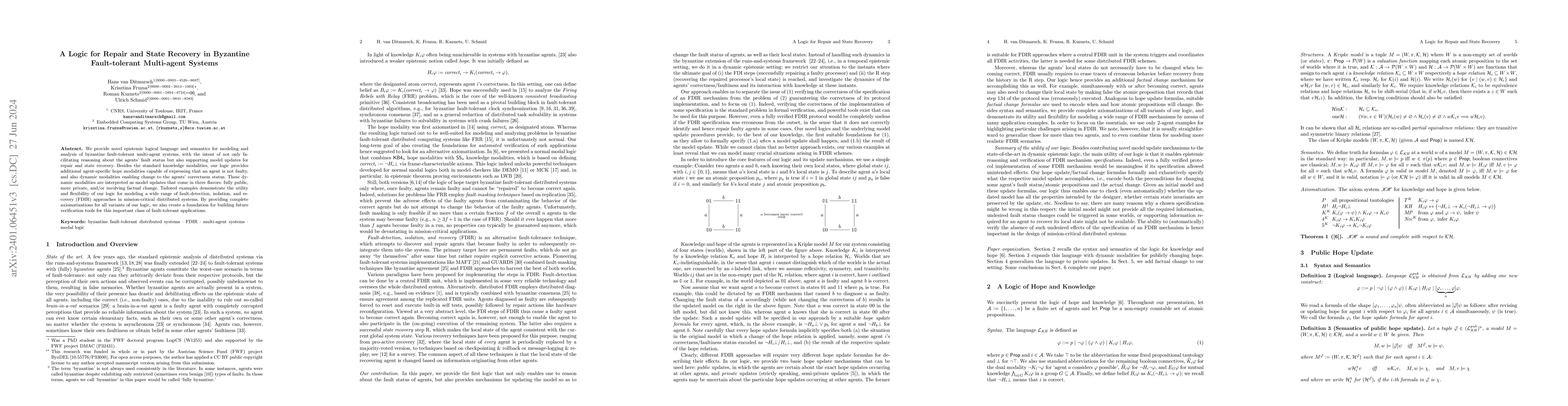 Thumbnail for A Logic for Repair and State Recovery in Byzantine Fault-tolerant
  Multi-agent Systems