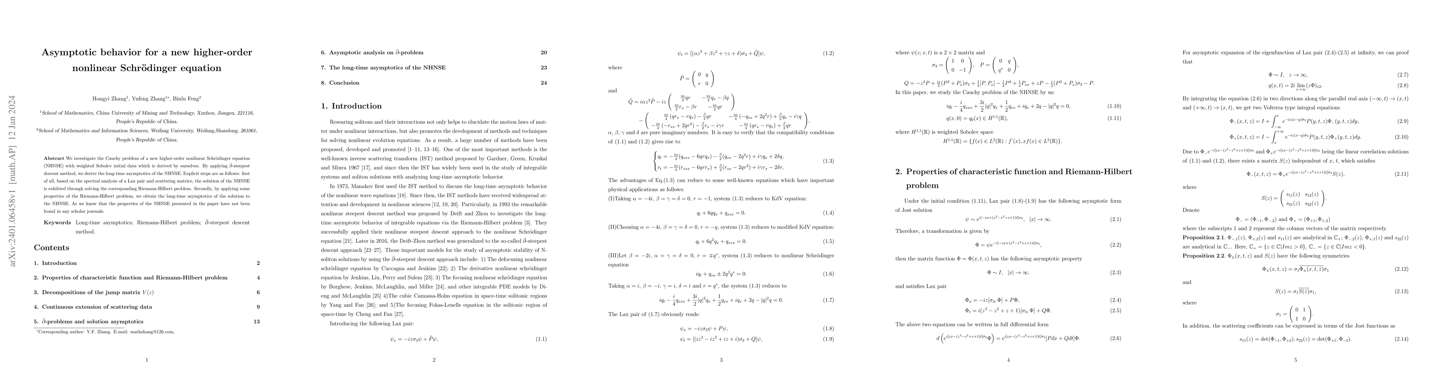 Thumbnail for Asymptotic behavior for a new higher-order nonlinear Schr\"{o}dinger
  equation