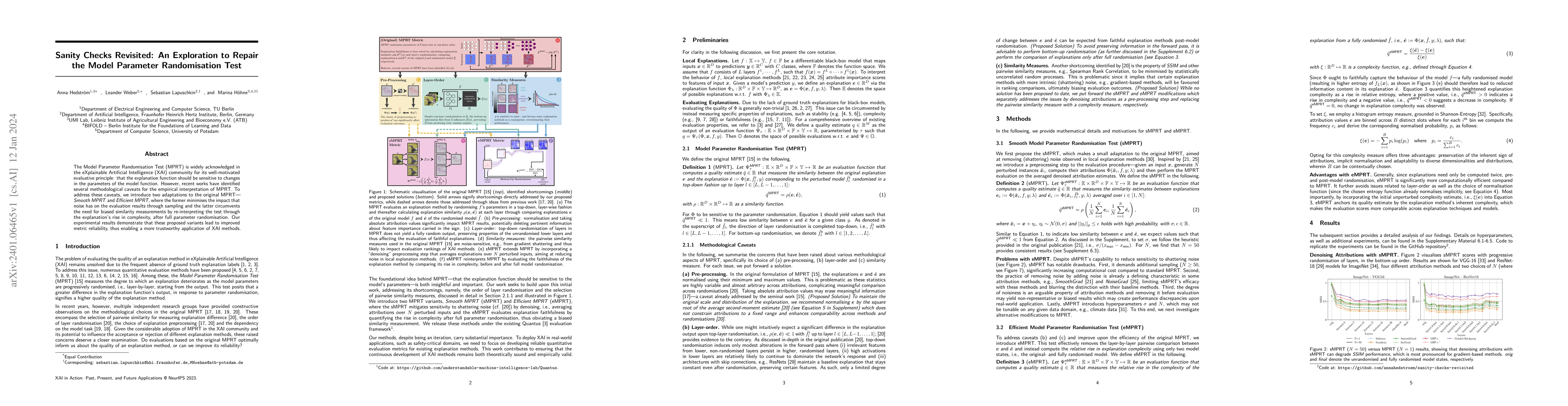 Thumbnail for Sanity Checks Revisited: An Exploration to Repair the Model Parameter
  Randomisation Test