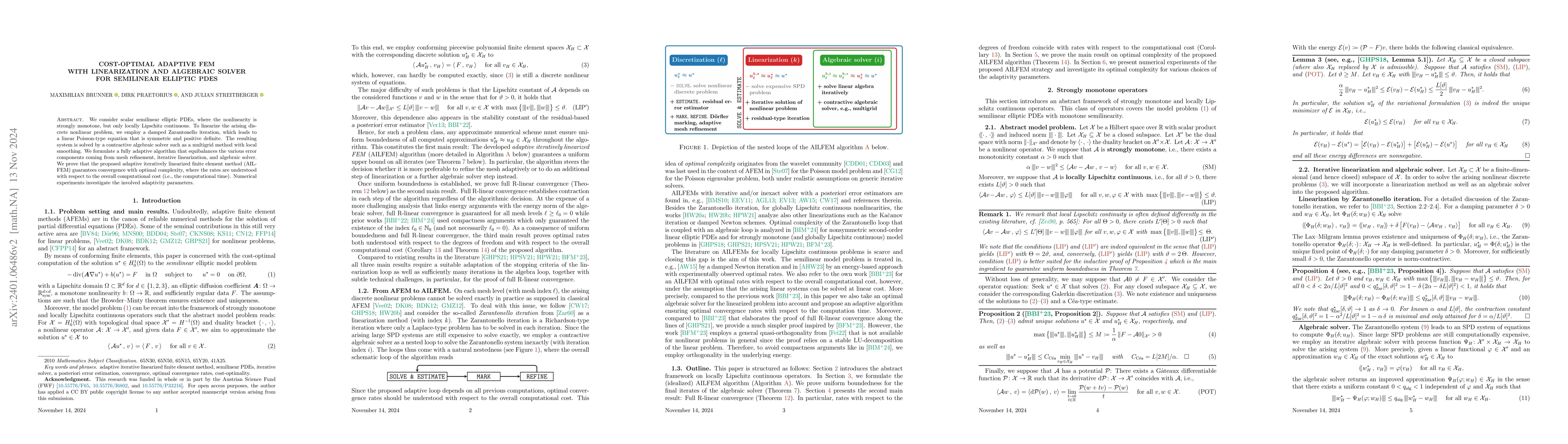 Thumbnail for Cost-optimal adaptive FEM with linearization and algebraic solver for
  semilinear elliptic PDEs