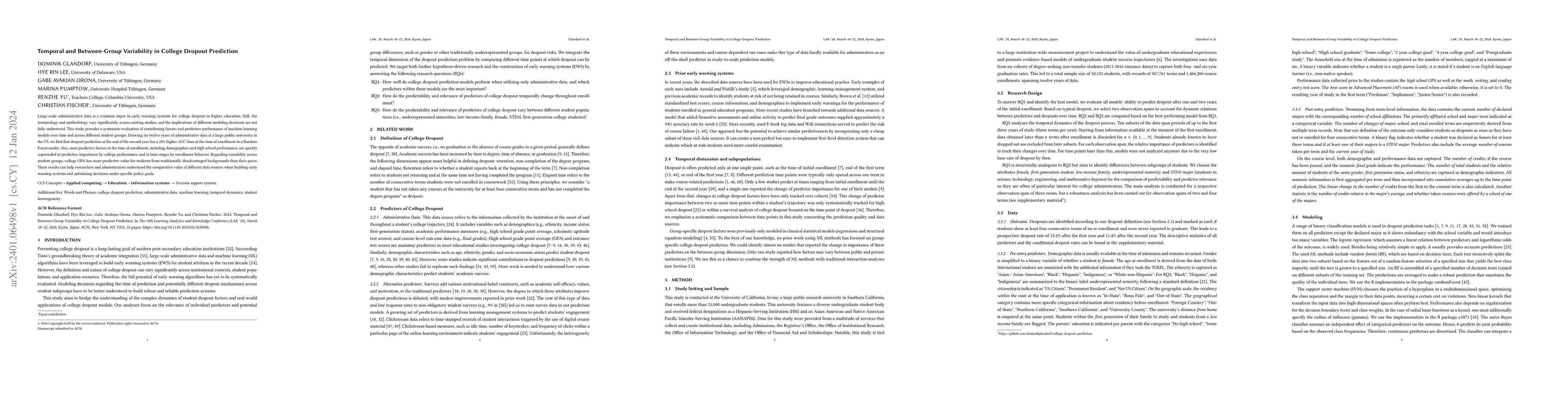 Thumbnail for Temporal and Between-Group Variability in College Dropout Prediction