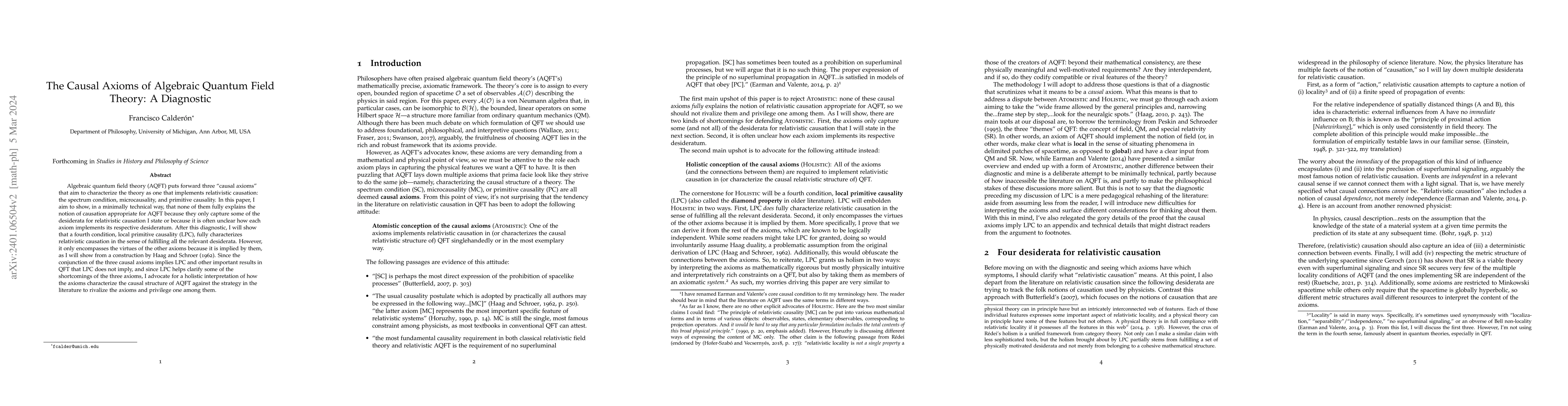 Thumbnail for The Causal Axioms of Algebraic Quantum Field Theory: A Diagnostic