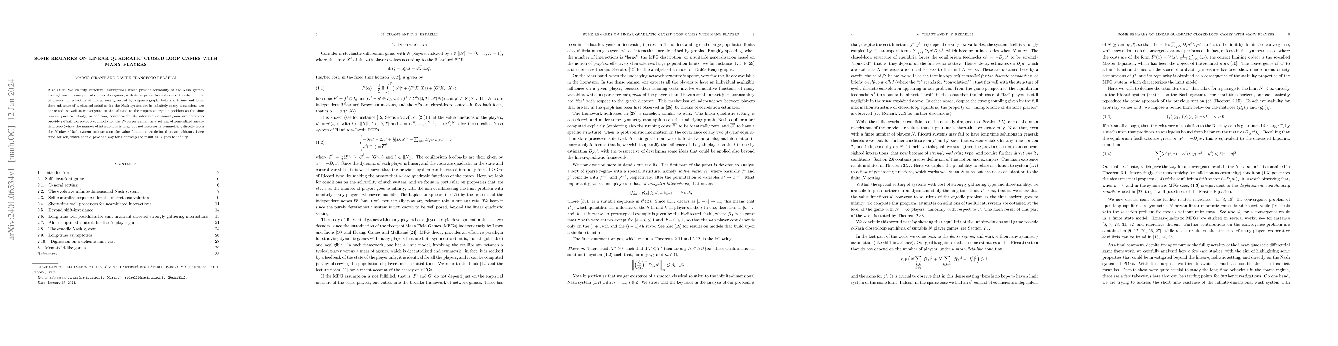 Thumbnail for Some remarks on Linear-quadratic closed-loop games with many players