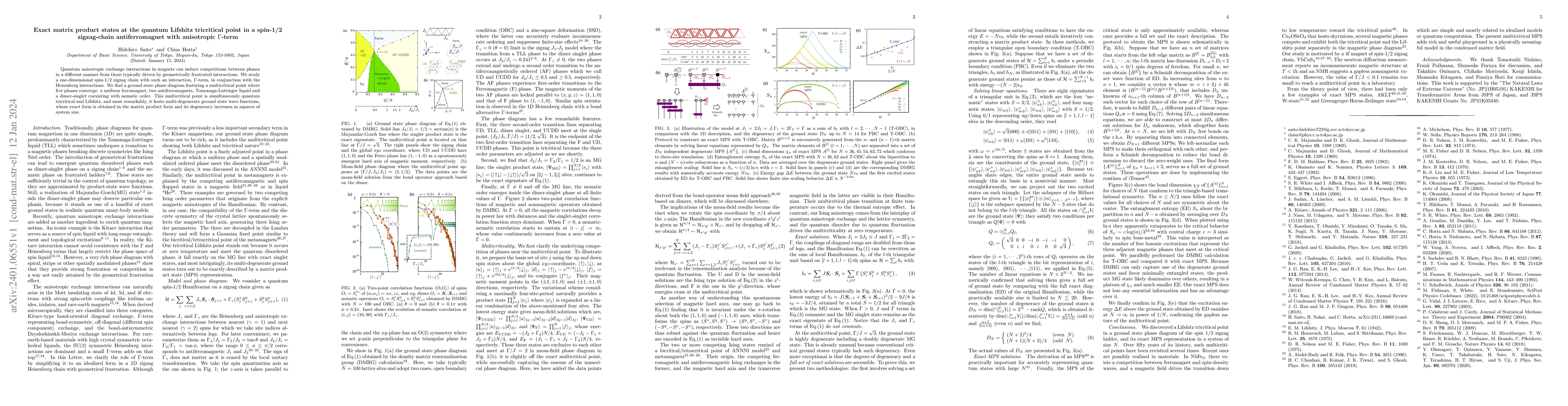 Thumbnail for Exact matrix product states at the quantum Lifshitz tricritical point in
  a spin-1/2 zigzag-chain antiferromagnet with anisotropic $\Gamma$-term