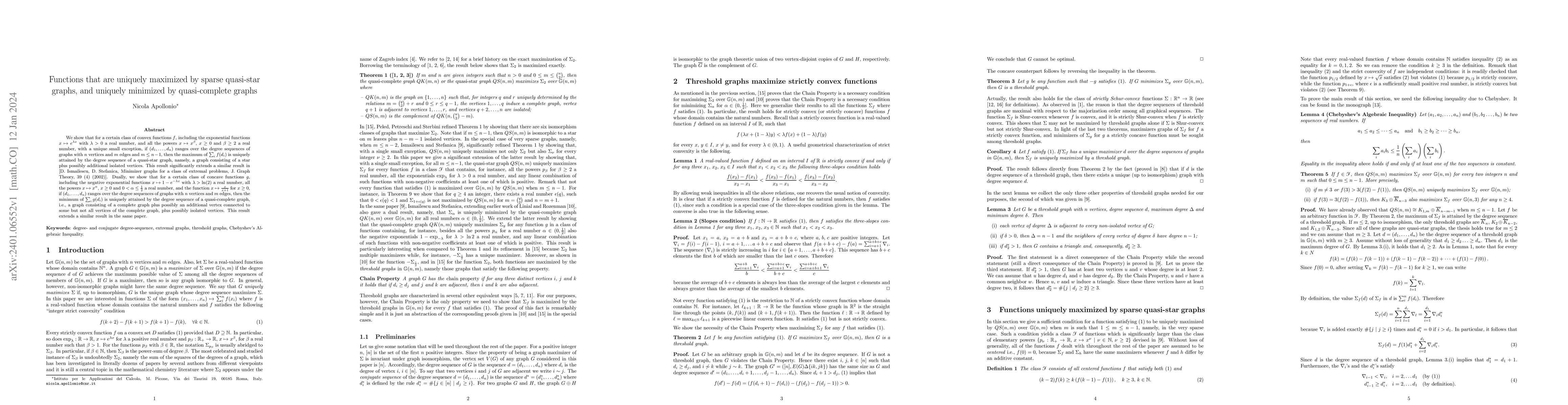 Thumbnail for Functions that are uniquely maximized by sparse quasi-star graphs, and
  uniquely minimized by quasi-complete graphs