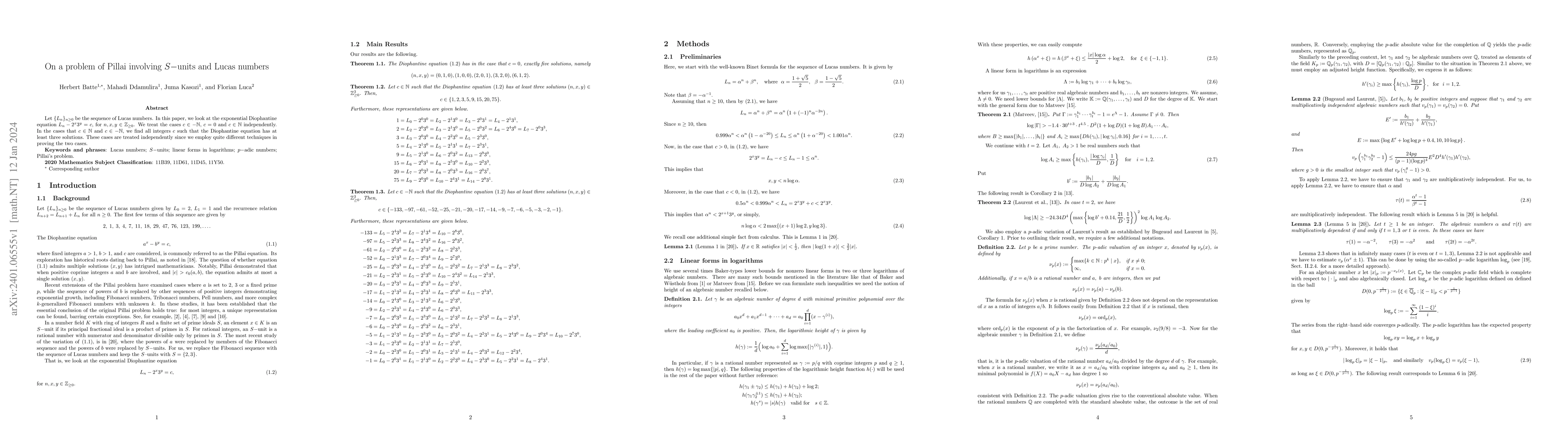 Thumbnail for On a problem of Pillai involving S-units and Lucas numbers