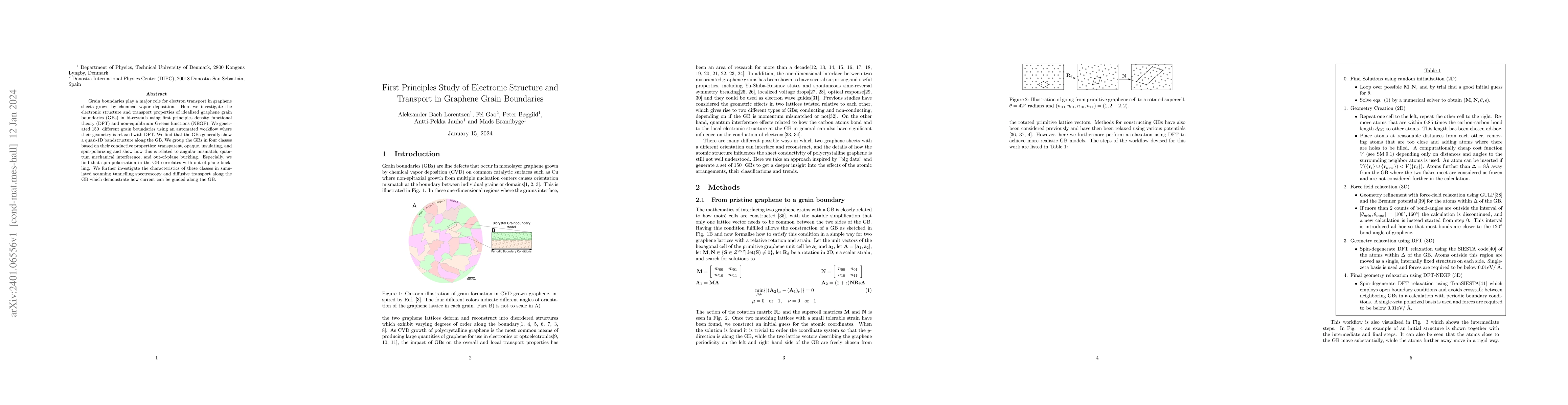 Thumbnail for First Principles Study of Electronic Structure and Transport in Graphene
  Grain Boundaries