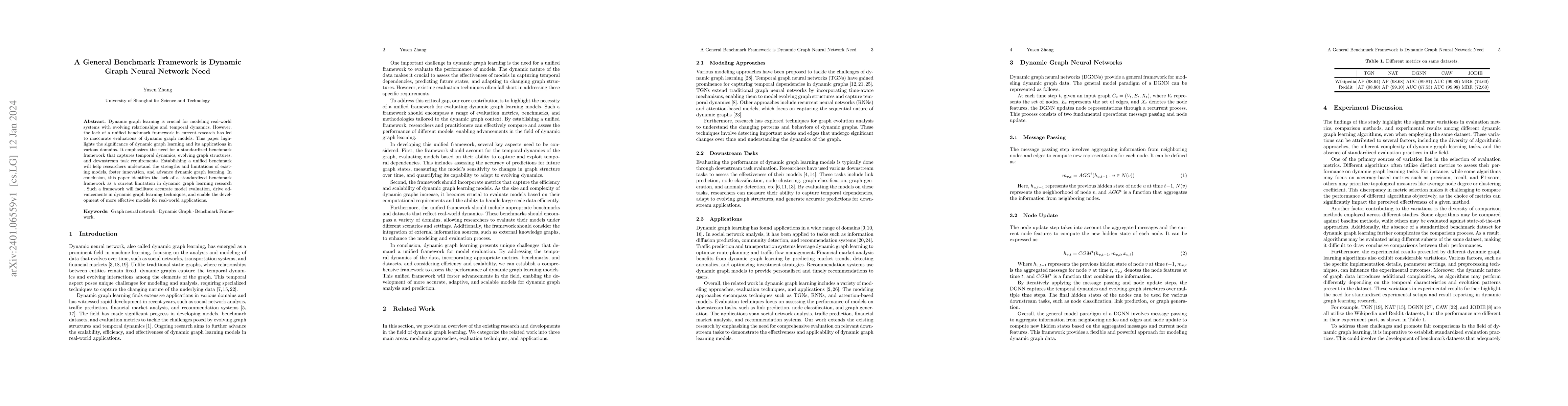Thumbnail for A General Benchmark Framework is Dynamic Graph Neural Network Need