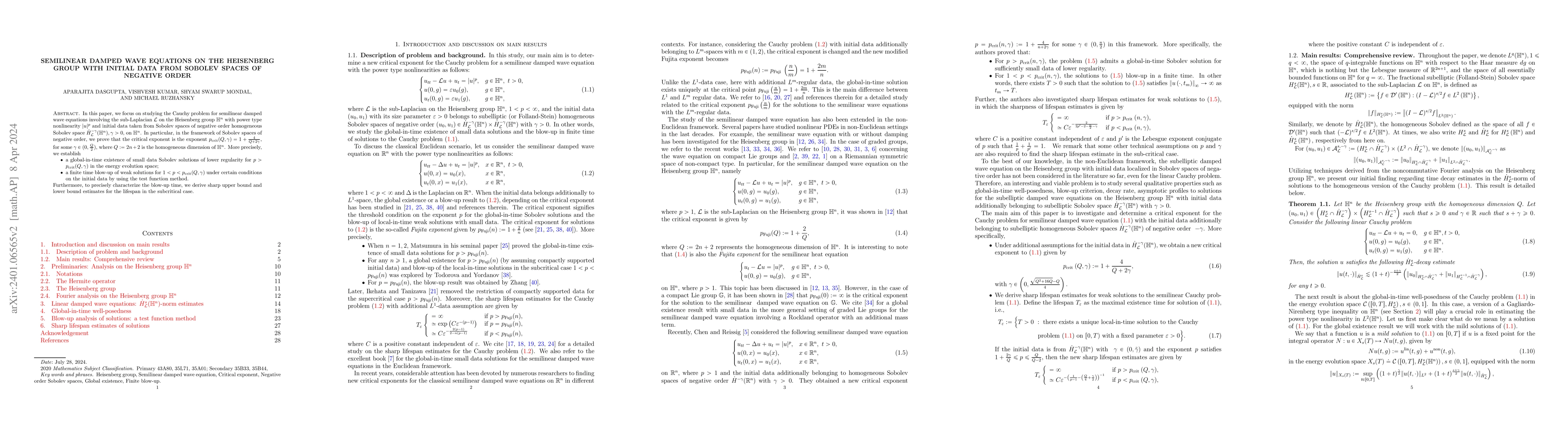Thumbnail for Semilinear damped wave equations on the Heisenberg group with initial
  data from Sobolev spaces of negative order