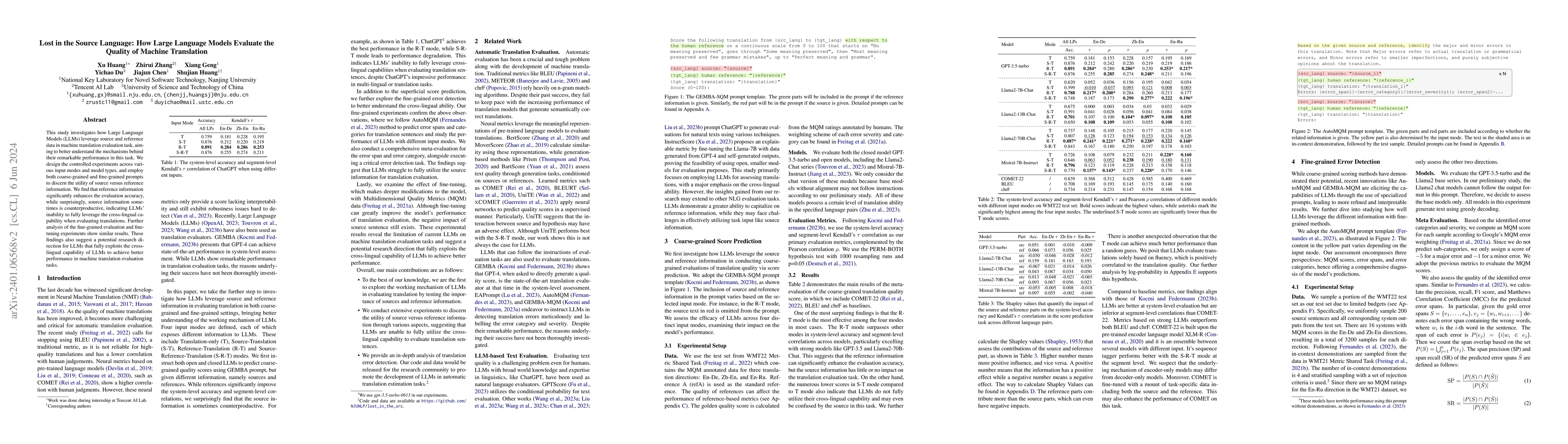Thumbnail for Lost in the Source Language: How Large Language Models Evaluate the
  Quality of Machine Translation