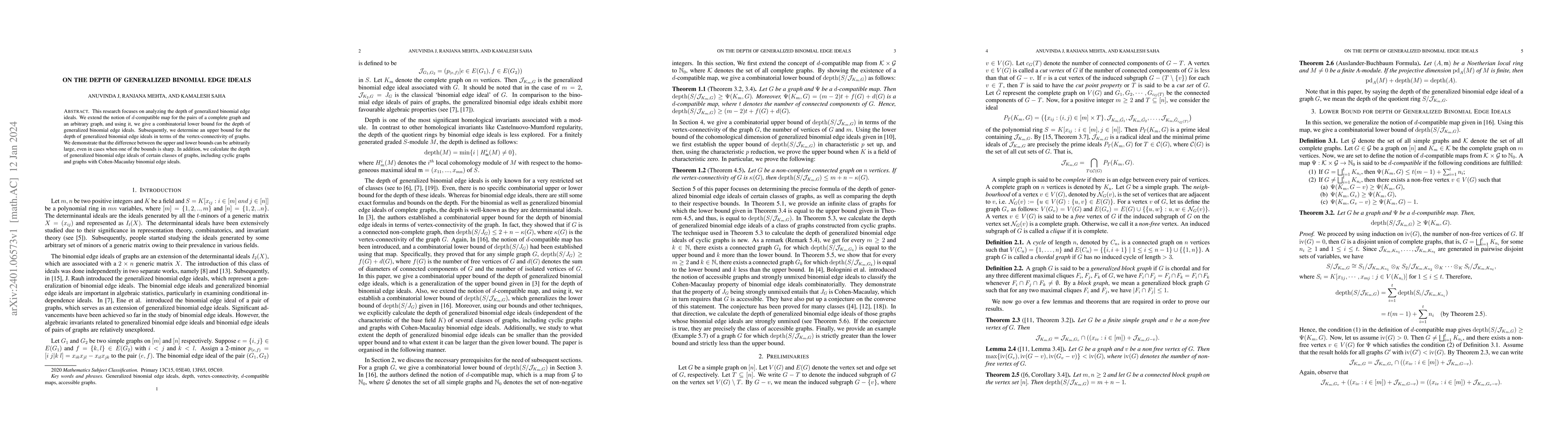 Thumbnail for On the Depth of Generalized Binomial Edge Ideals