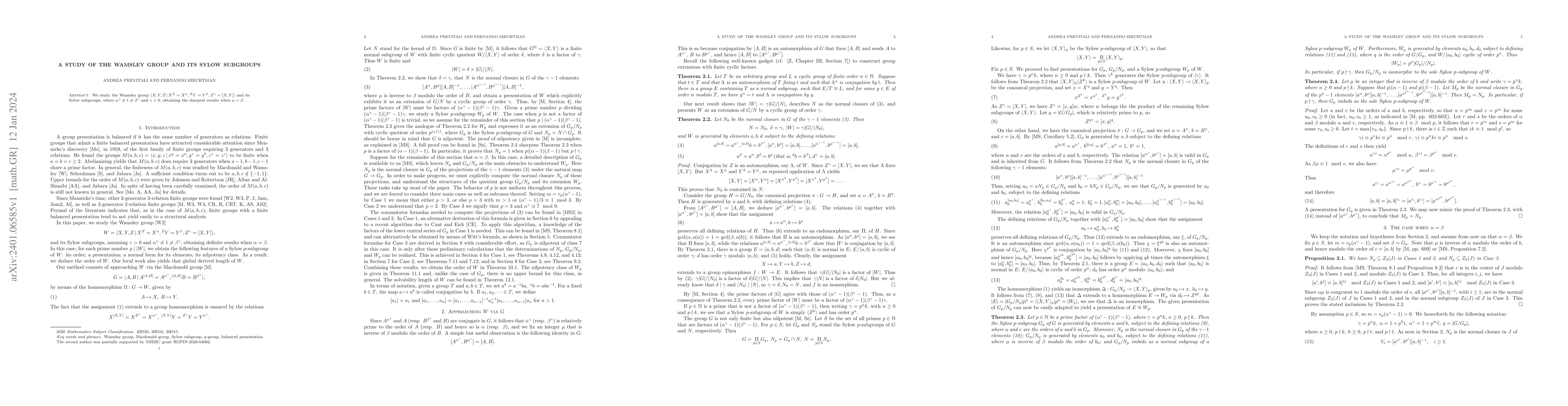 Thumbnail for A study of the Wamsley group and its Sylow subgroups