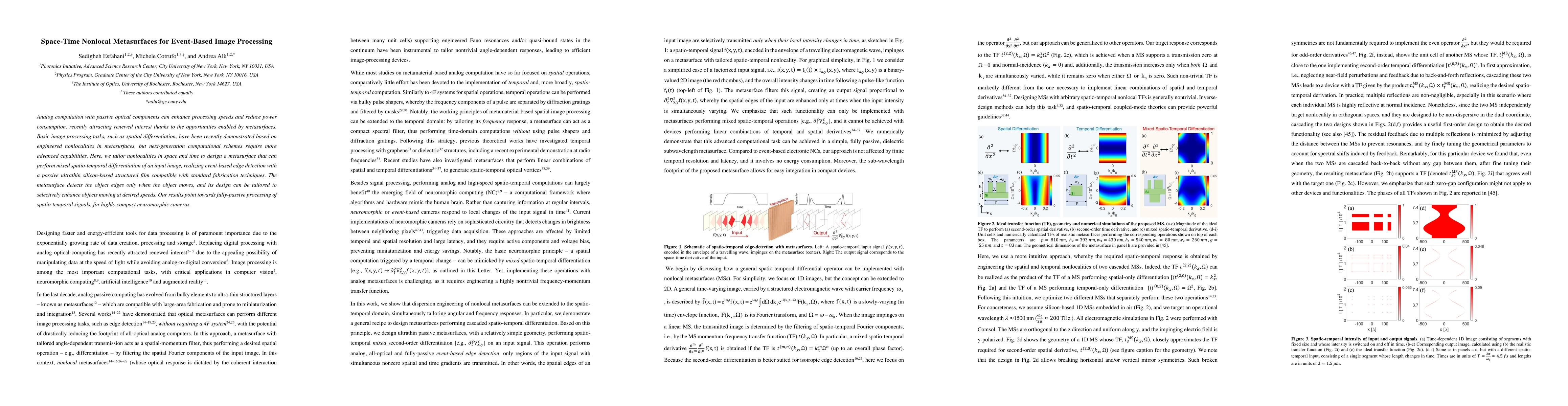 Thumbnail for Space-Time Nonlocal Metasurfaces for Event-Based Image Processing