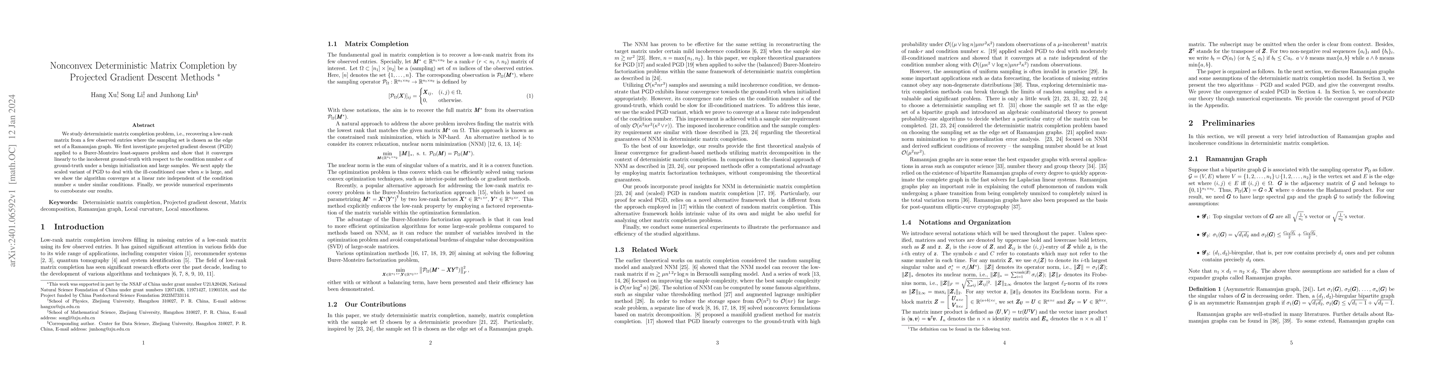 Thumbnail for Nonconvex Deterministic Matrix Completion by Projected Gradient Descent
  Methods
