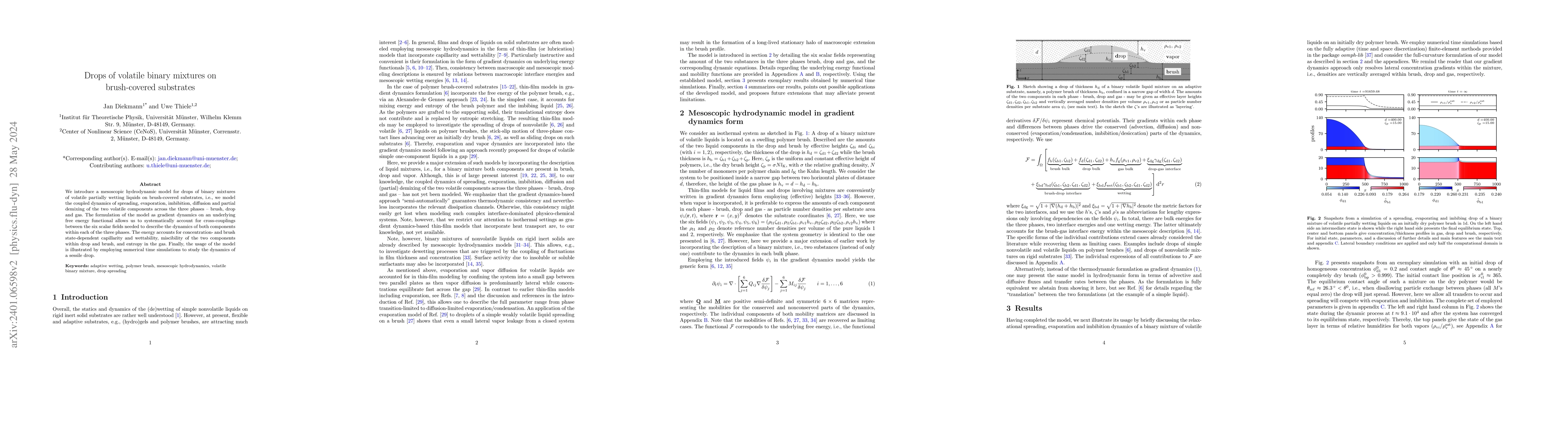 Thumbnail for Drops of volatile binary mixtures on brush-covered substrates