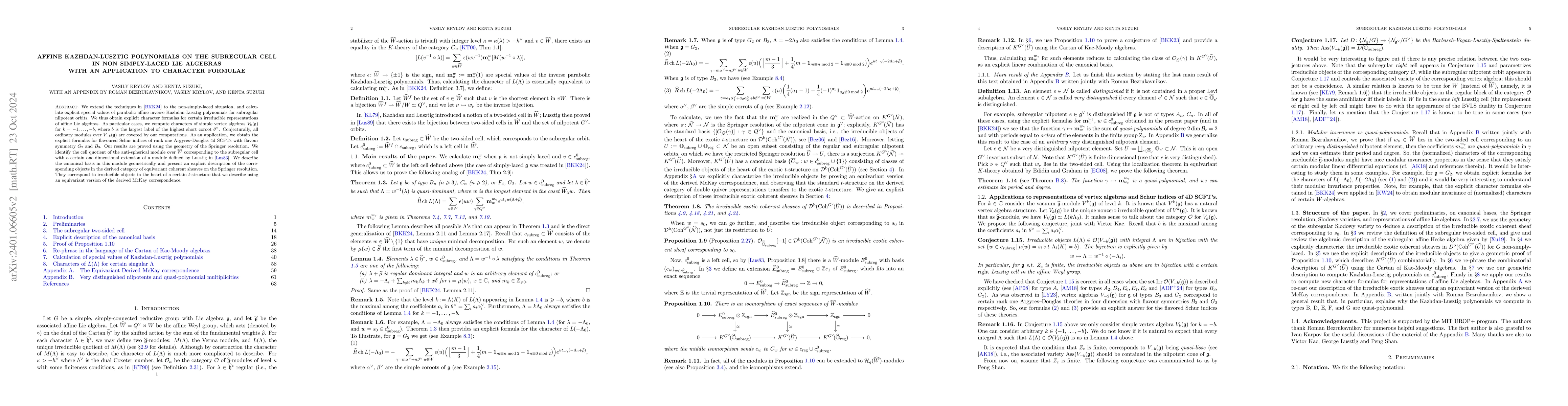 Thumbnail for Affine Kazhdan-Lusztig polynomials on the subregular cell in non
  simply-laced Lie algebras: with an application to character formulae