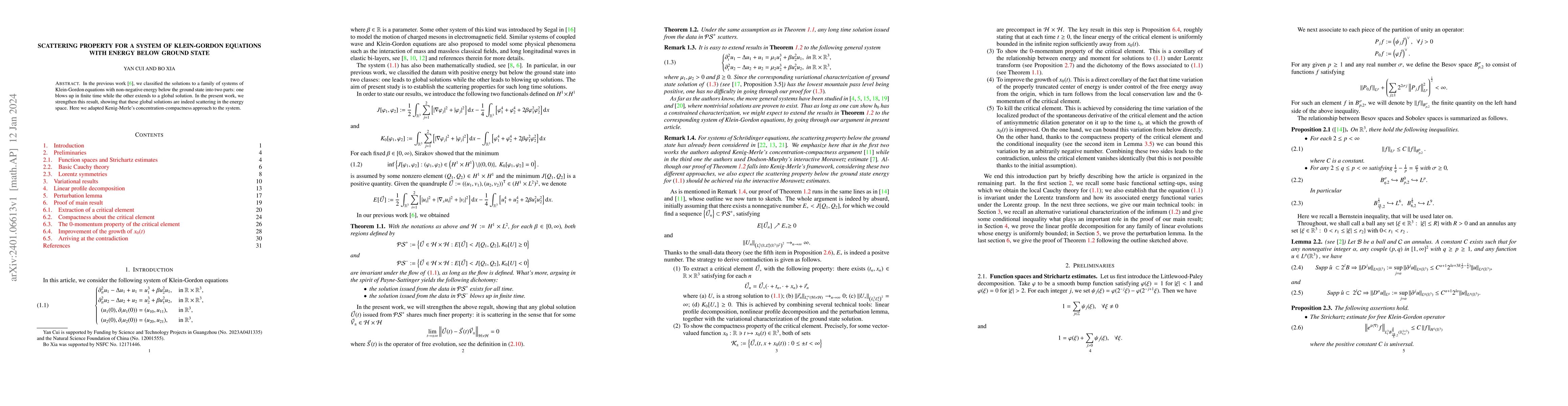 Thumbnail for Scattering property for a system of Klein-Gordon equations with energy
  below ground state