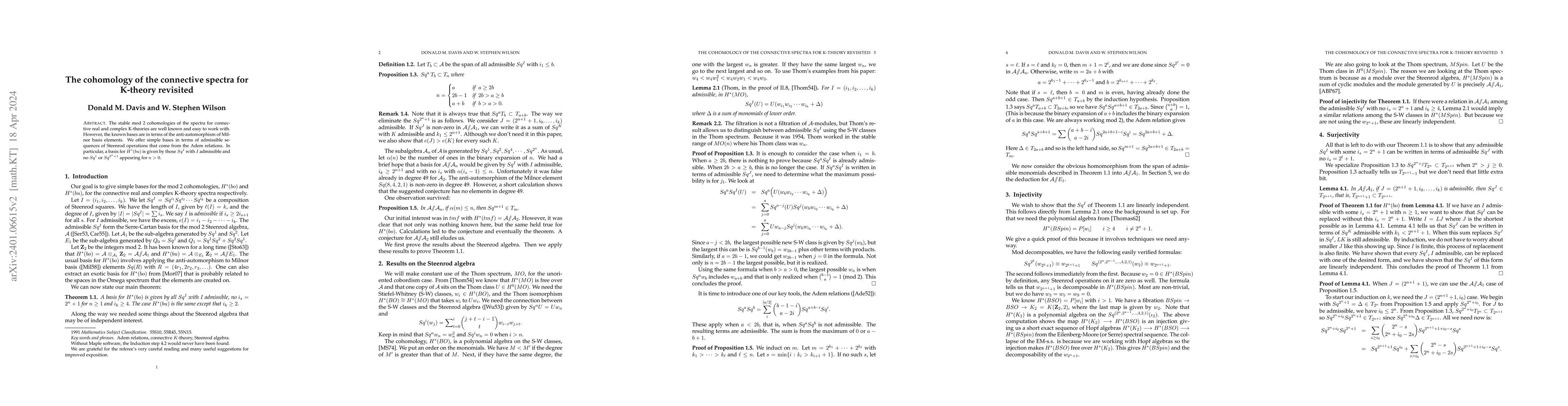 Thumbnail for The cohomology of the connective spectra for {K}-theory revisited
