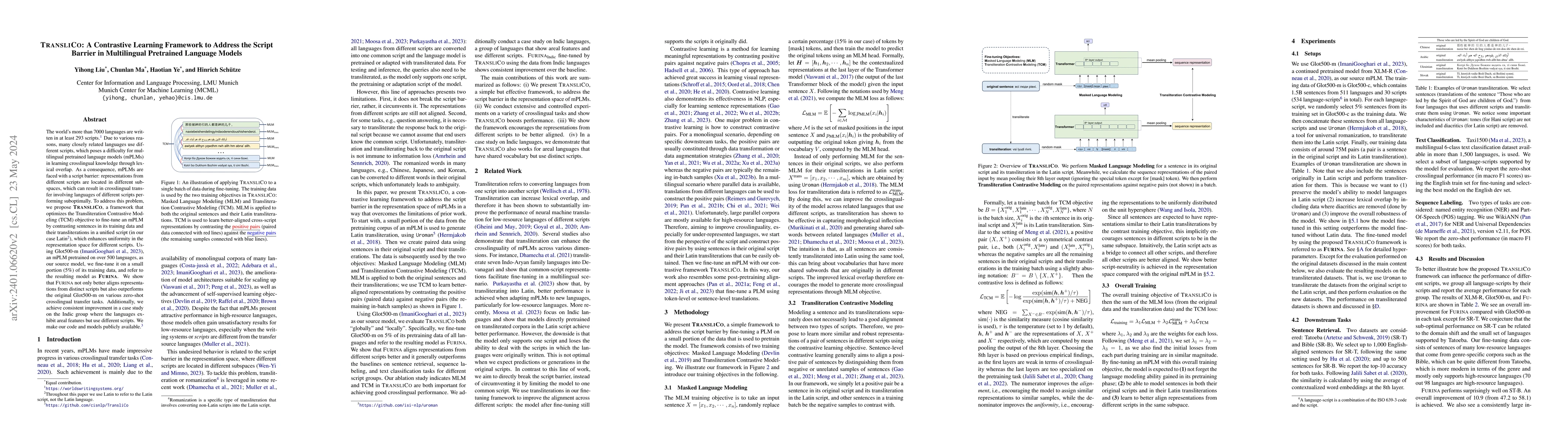 Thumbnail for TransliCo: A Contrastive Learning Framework to Address the Script
  Barrier in Multilingual Pretrained Language Models