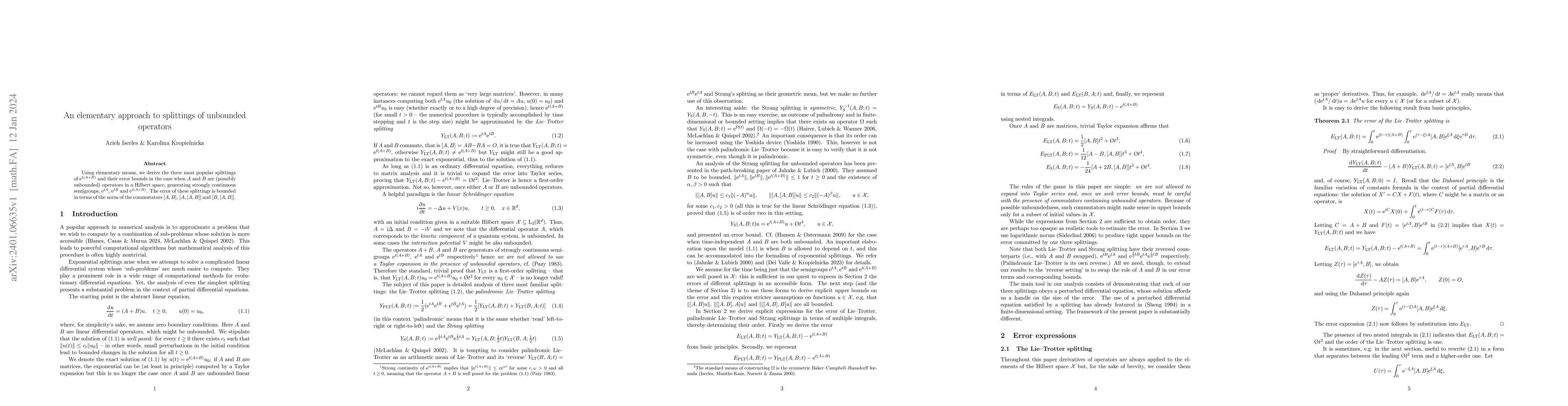 Thumbnail for An elementary approach to splittings of unbounded operators