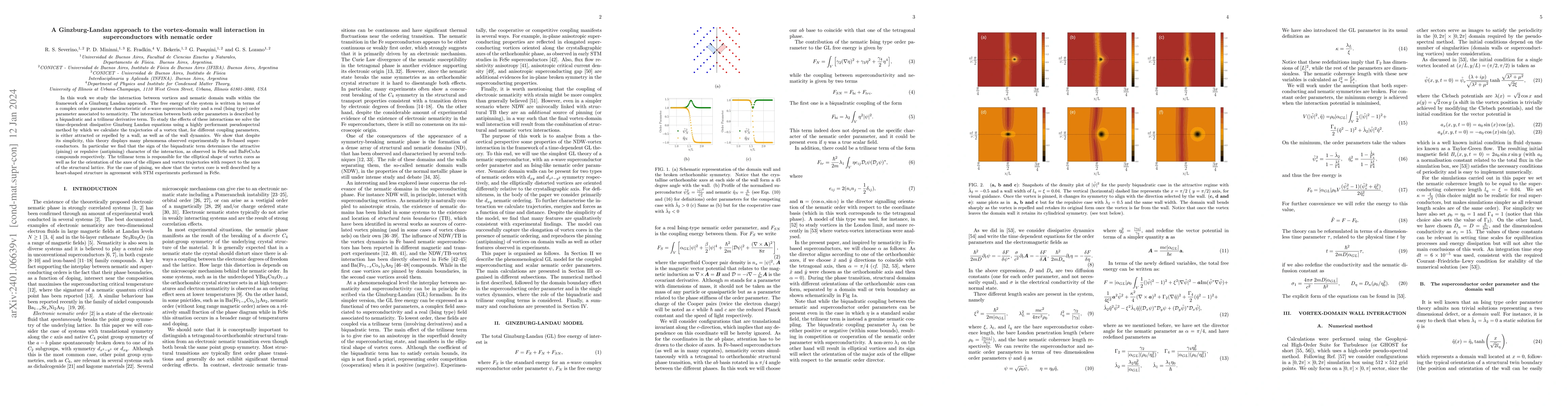 Thumbnail for A Ginzburg-Landau approach to the vortex-domain wall interaction in
  superconductors with nematic order