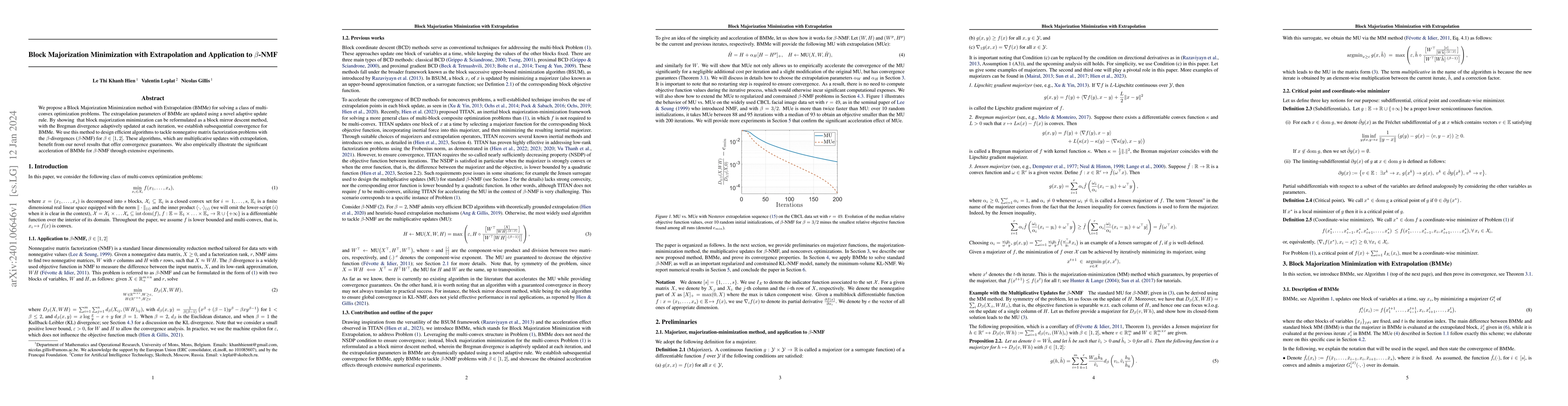 Thumbnail for Block Majorization Minimization with Extrapolation and Application to
  $\beta$-NMF