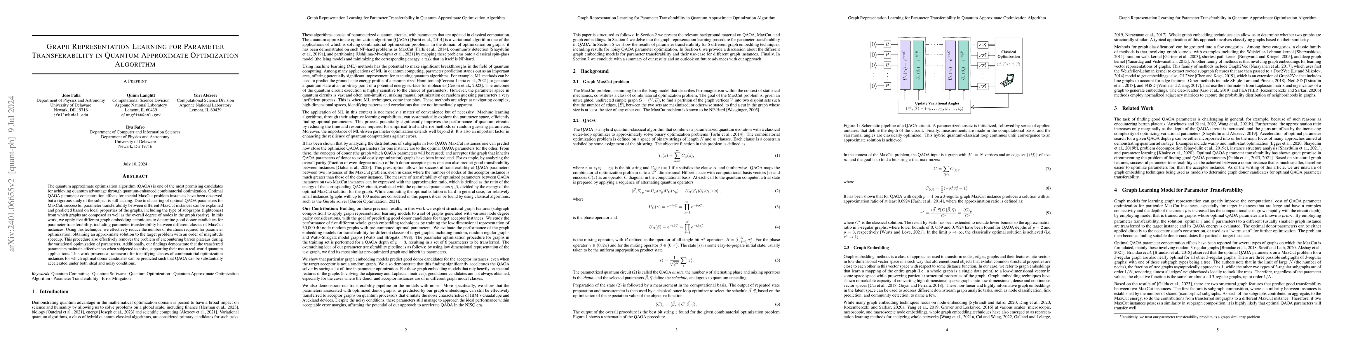 Thumbnail for Graph Representation Learning for Parameter Transferability in Quantum
  Approximate Optimization Algorithm