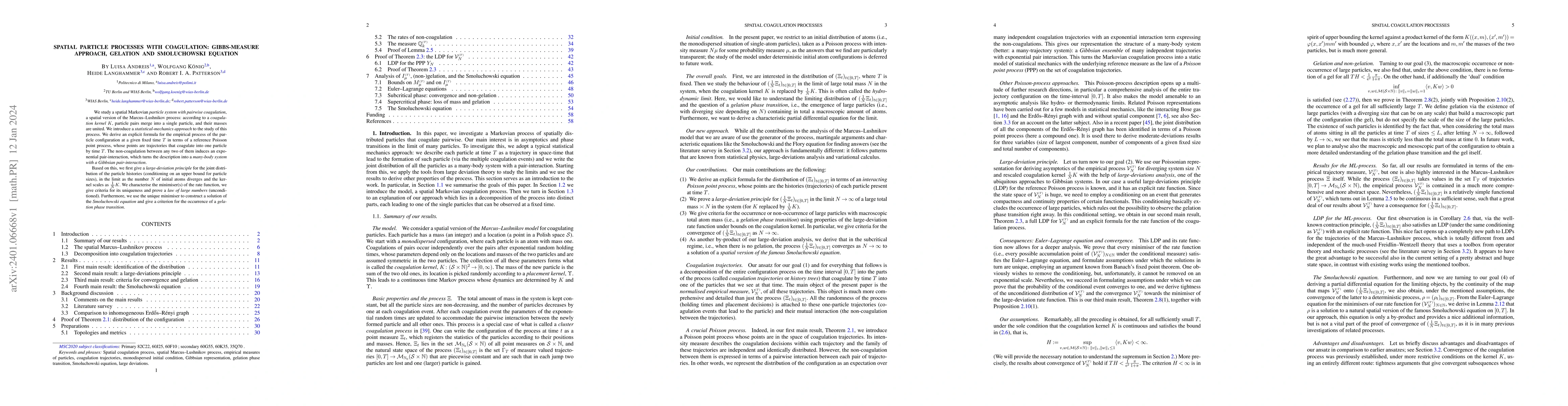 Thumbnail for Spatial particle processes with coagulation: Gibbs-measure approach,
  gelation and Smoluchowski equation