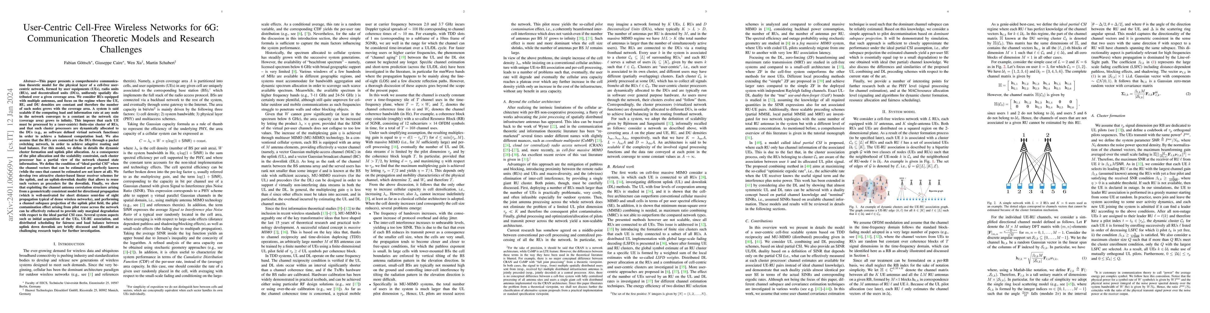 Thumbnail for User-Centric Cell-Free Wireless Networks for 6G: Communication Theoretic
  Models and Research Challenges