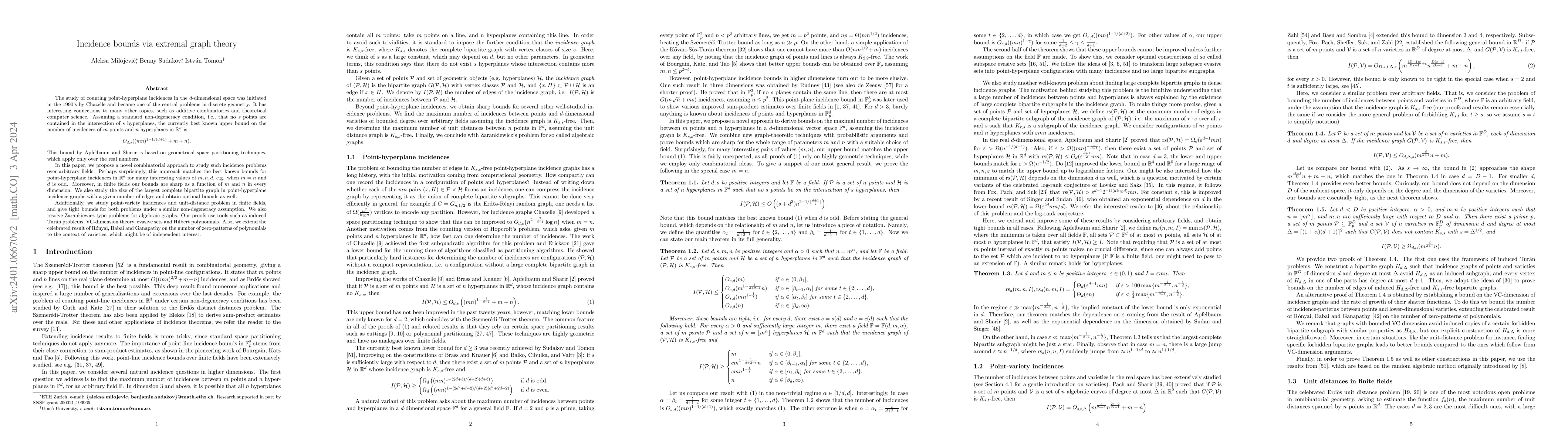 Thumbnail for Incidence bounds via extremal graph theory