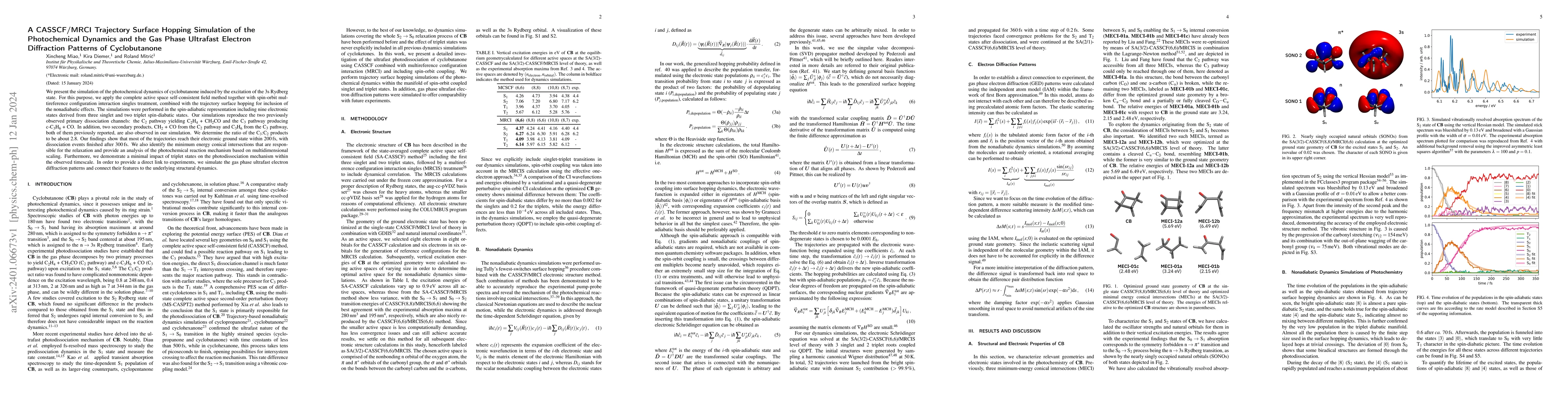 Thumbnail for A CASSCF/MRCI Trajectory Surface Hopping Simulation of the Photochemical
  Dynamics and the Gas Phase Ultrafast Electron Diffraction Patterns of
  Cyclobutanone