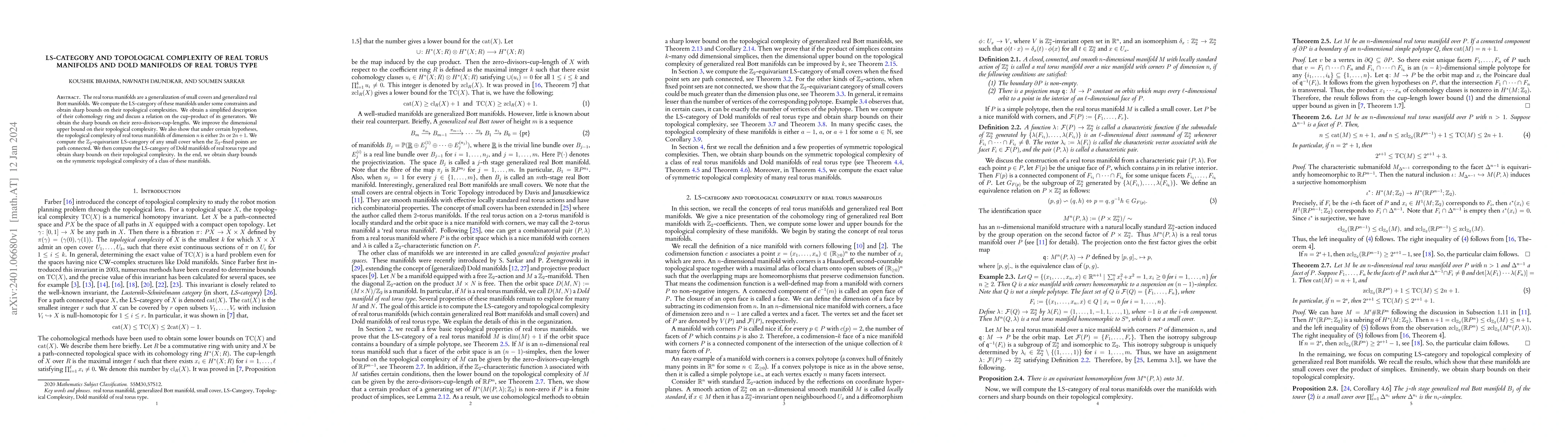 Thumbnail for LS-category and topological complexity of real torus manifolds and Dold
  manifolds of real torus type