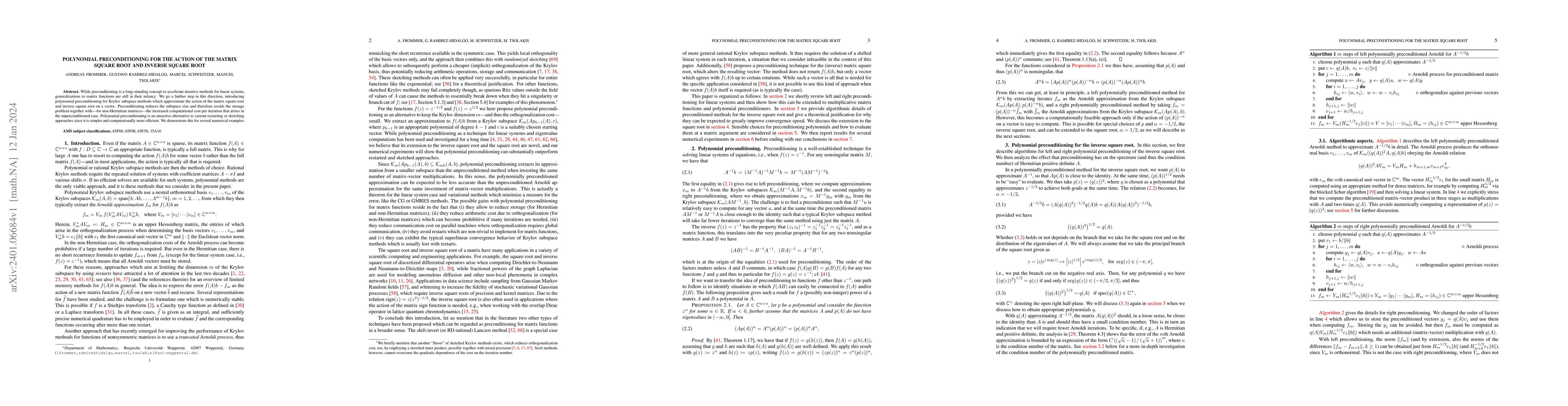 Thumbnail for Polynomial Preconditioning for the Action of the Matrix Square Root and
  Inverse Square Root