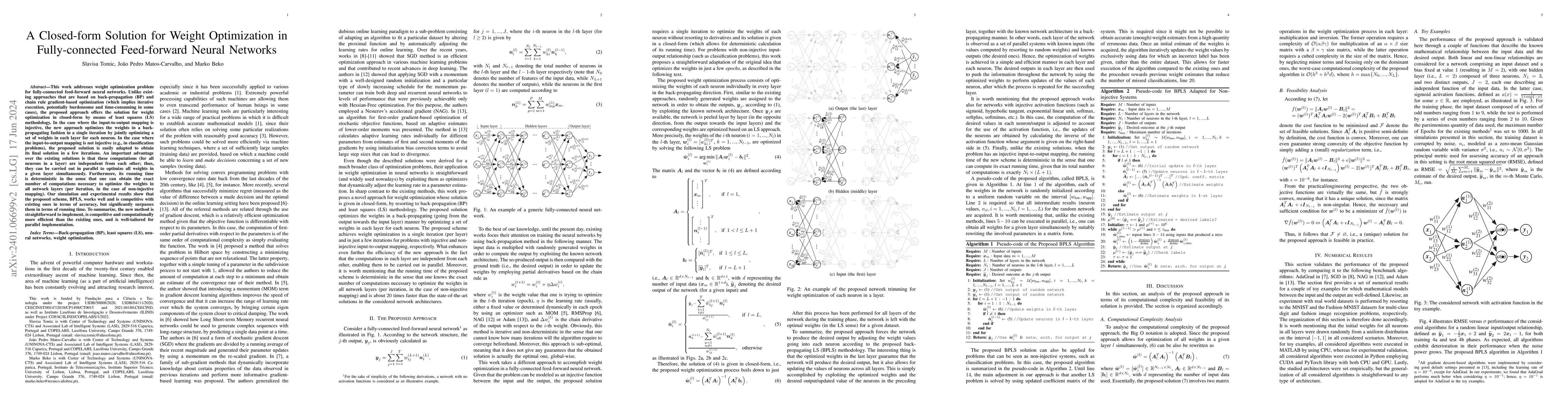 Thumbnail for A Closed-form Solution for Weight Optimization in Fully-connected
  Feed-forward Neural Networks