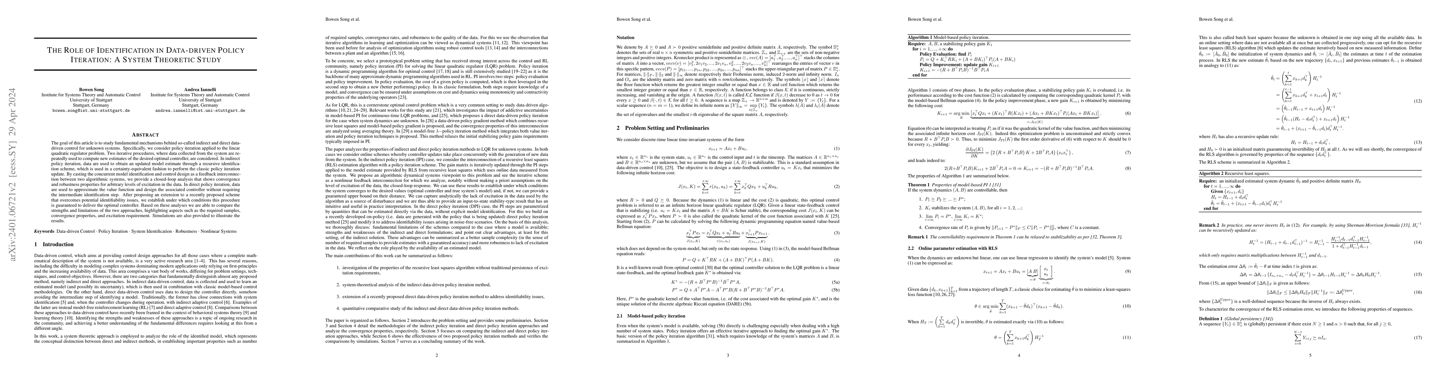 Thumbnail for The Role of Identification in Data-driven Policy Iteration: A System
  Theoretic Study