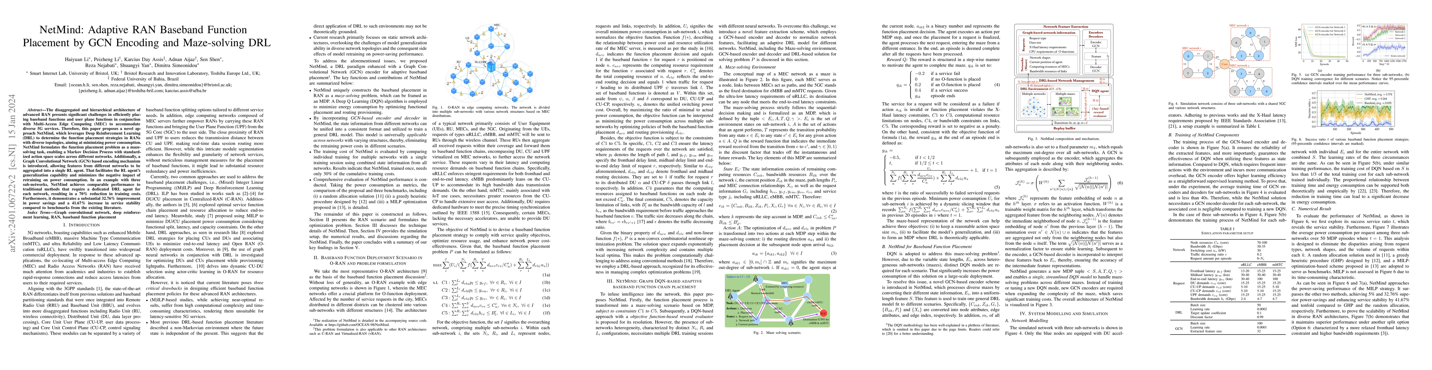 Thumbnail for NetMind: Adaptive RAN Baseband Function Placement by GCN Encoding and
  Maze-solving DRL