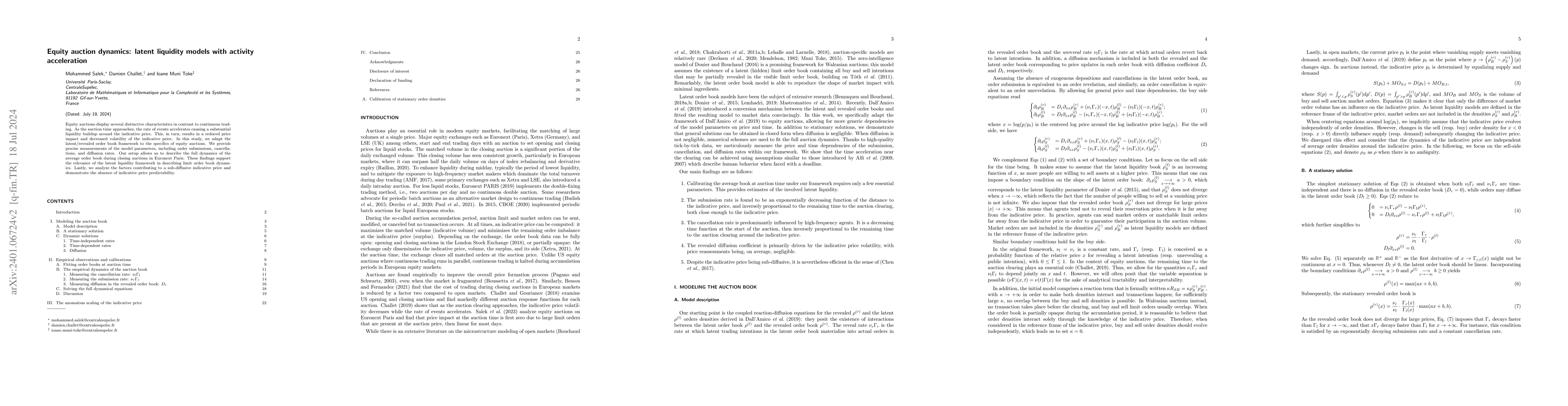 Thumbnail for Equity auction dynamics: latent liquidity models with activity
  acceleration