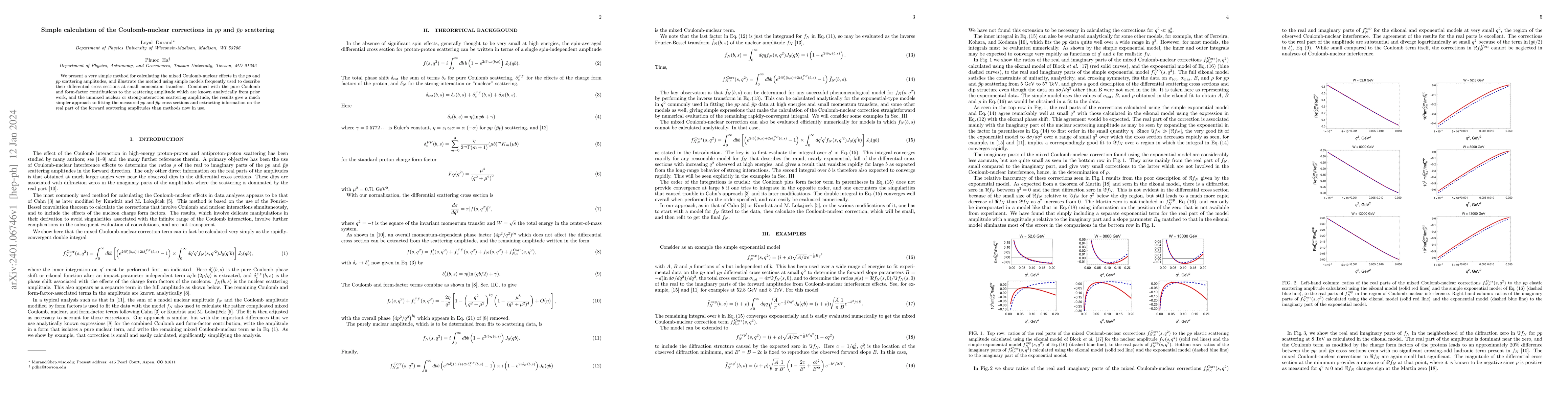 Thumbnail for Simple calculation of the Coulomb-nuclear corrections in $pp$ and
  $\bar{p} p$ scattering