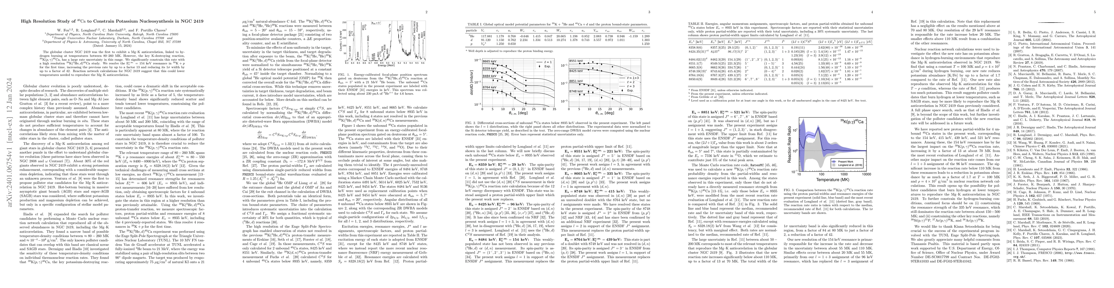 Thumbnail for High Resolution Study of $^{40}$Ca to Constrain Potassium
  Nucleosynthesis in NGC 2419