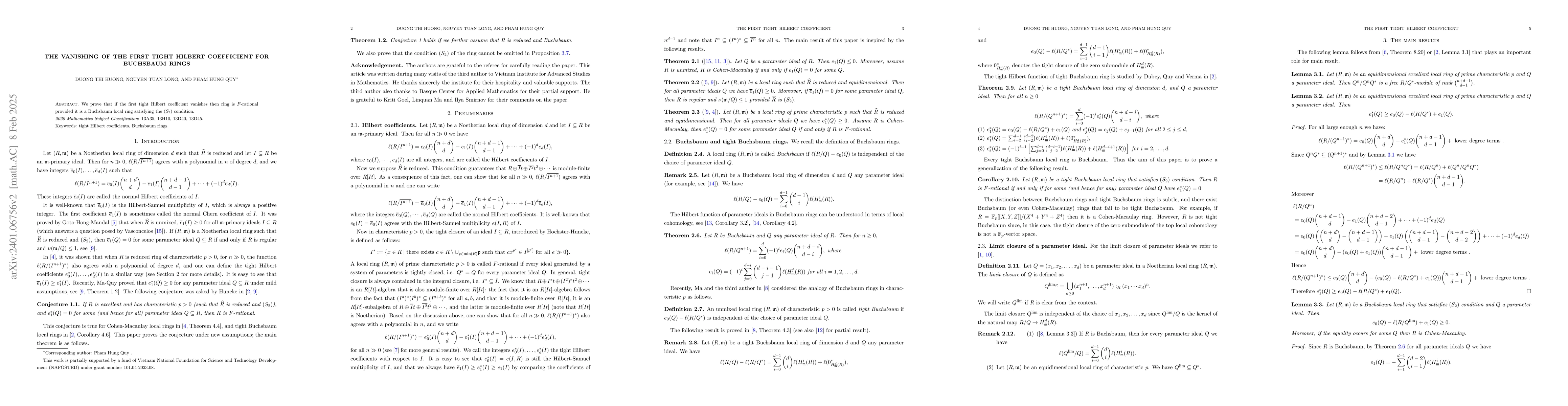 Thumbnail for The vanishing of the first tight Hilbert coefficient for Buchsbaum rings