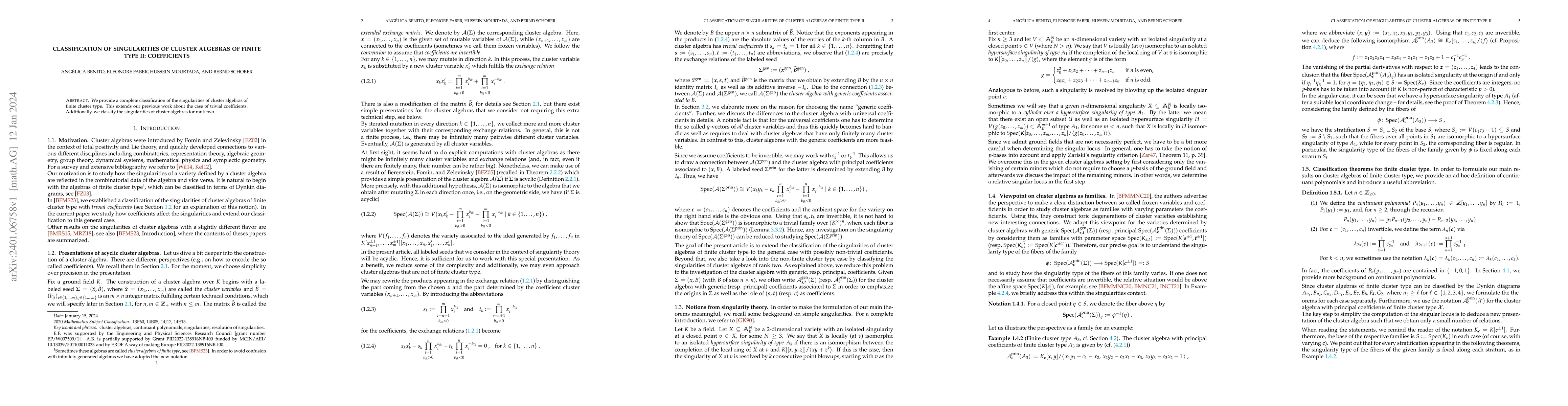 Thumbnail for Classification of singularities of cluster algebras of finite type II:
  coefficients