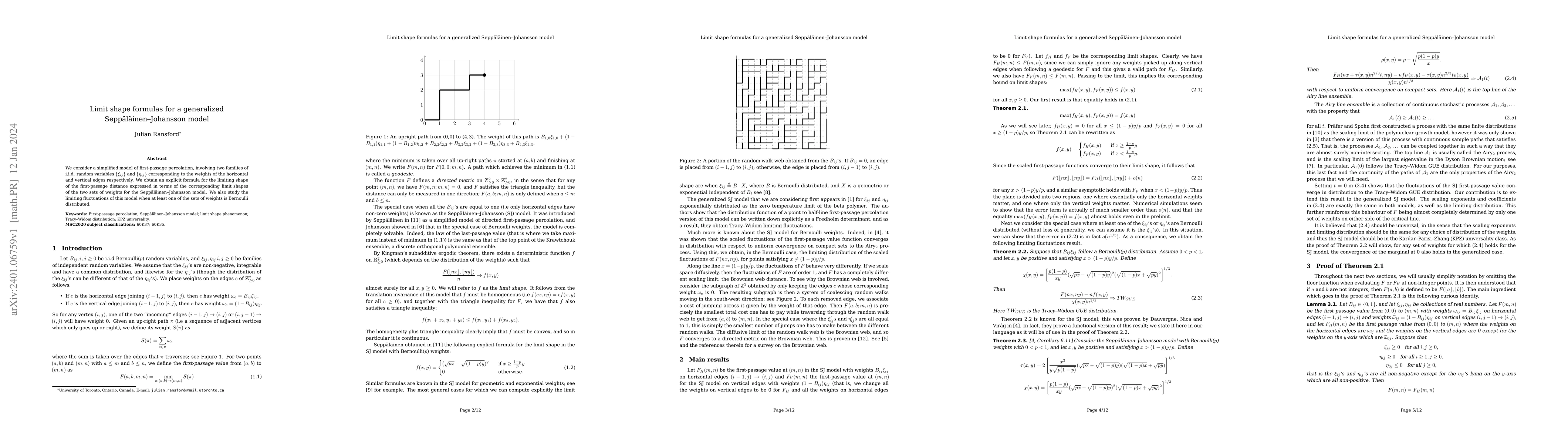 Thumbnail for Limit shape formulas for a generalized Sepp\"al\"ainen-Johansson model