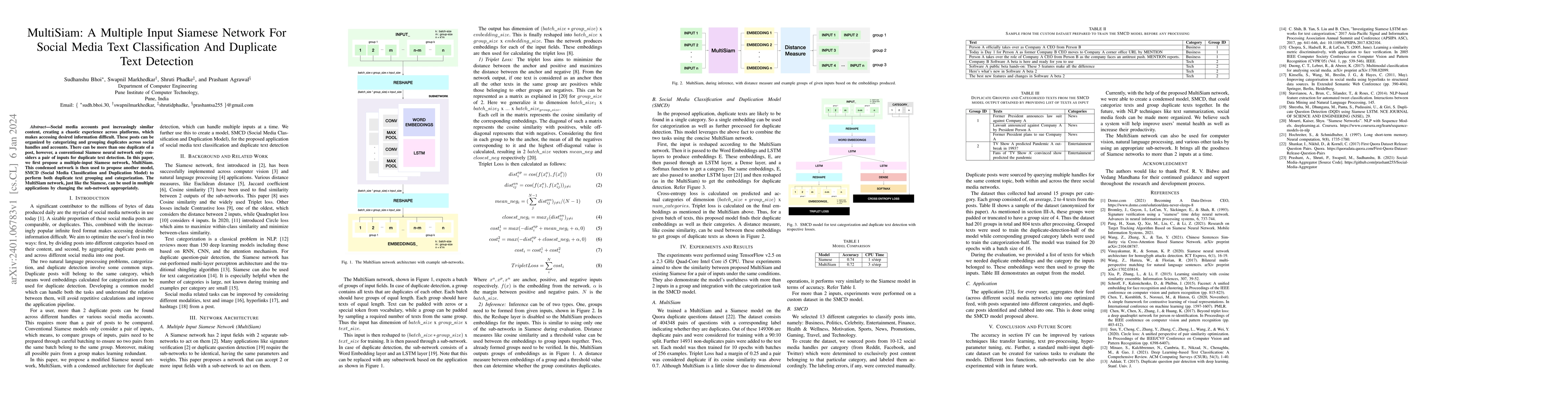 Thumbnail for MultiSiam: A Multiple Input Siamese Network For Social Media Text
  Classification And Duplicate Text Detection