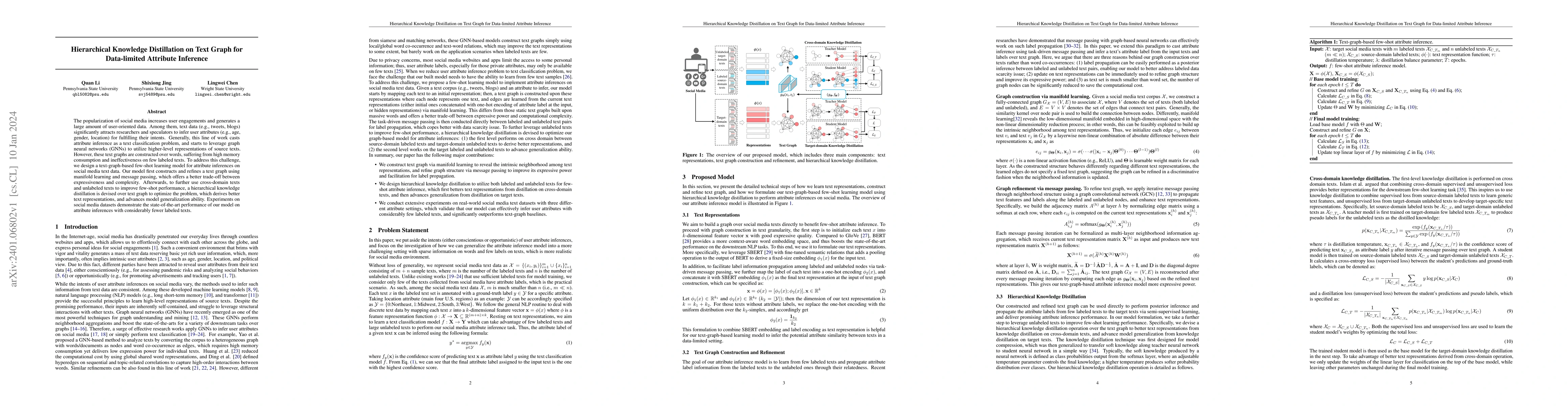 Thumbnail for Hierarchical Knowledge Distillation on Text Graph for Data-limited
  Attribute Inference