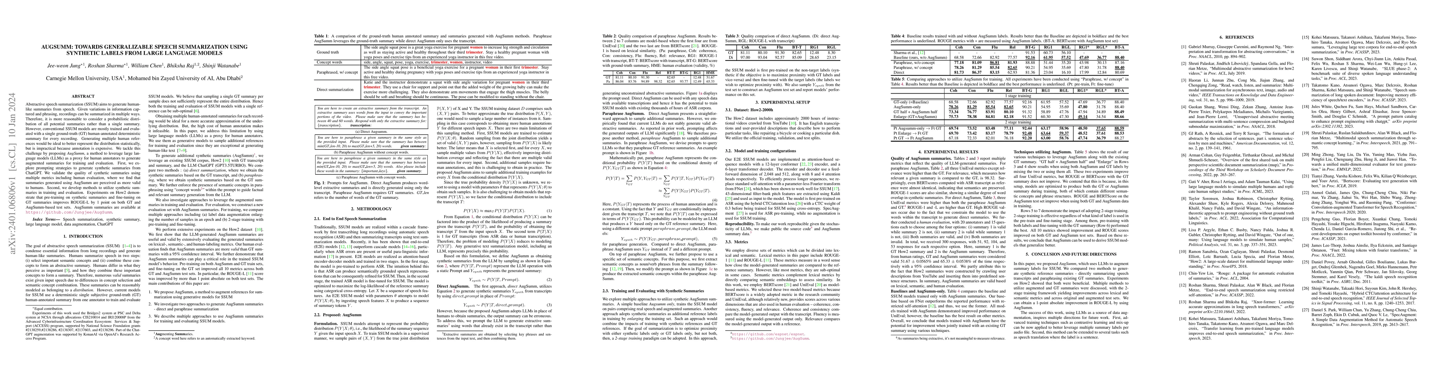 Thumbnail for AugSumm: towards generalizable speech summarization using synthetic
  labels from large language model